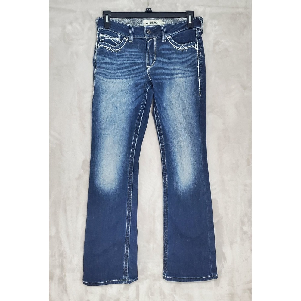 Ariat Real Jeans Women's 29R (32x31) Blue Marine Mid Rise Boot Cut Big Stitch
